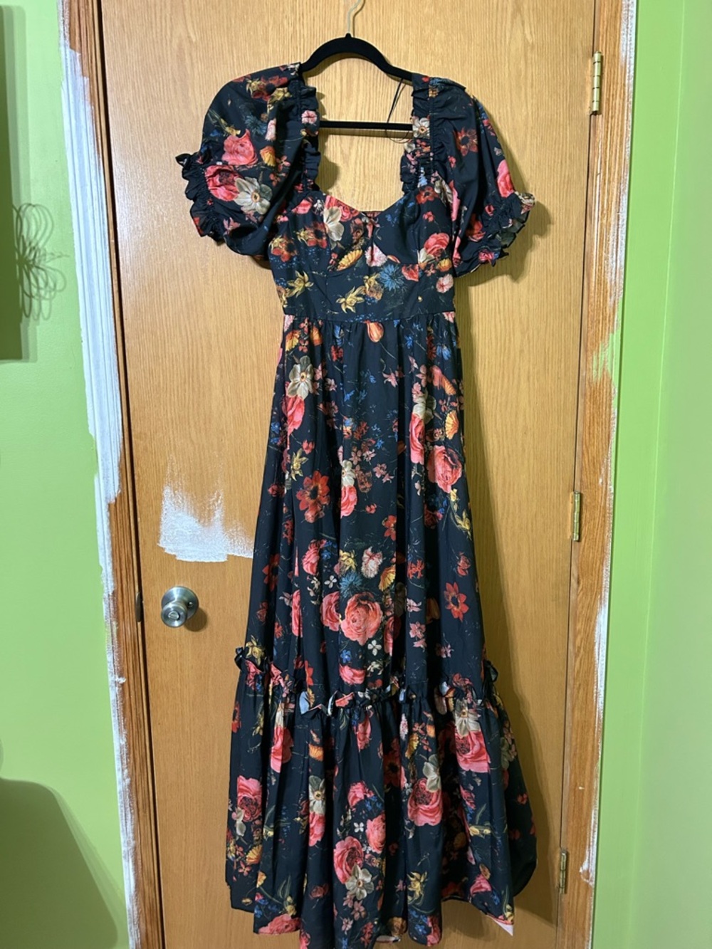 NWT Luxxel Black Maxi Dress with Rose Floral Print Prom